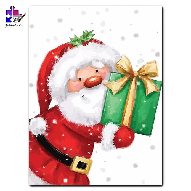 Der kleine Weihnachtsmann und sein Geschenk | Malen nach Zahlen-Zahlmaler.de