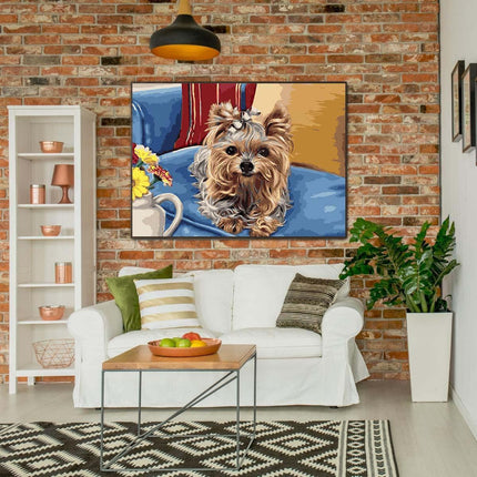 Der kleine Yorkshire Terrier mit dem Zopf | Malen nach Zahlen-Zahlmaler.de