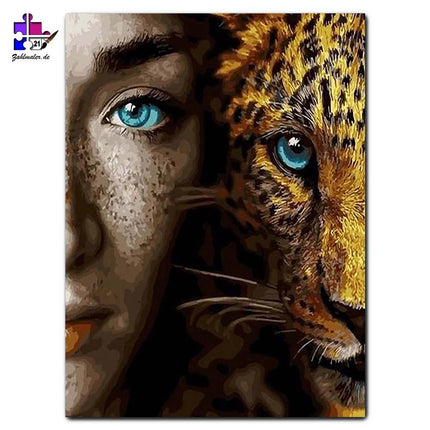 Der Leopard und das Mädchen mit blauen Augen | Malen nach Zahlen-Zahlmaler.de
