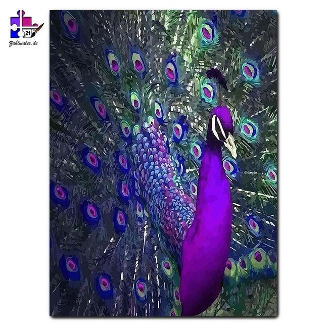 Der lilane Pfau und seine Schleppe | Malen nach Zahlen-Zahlmaler.de