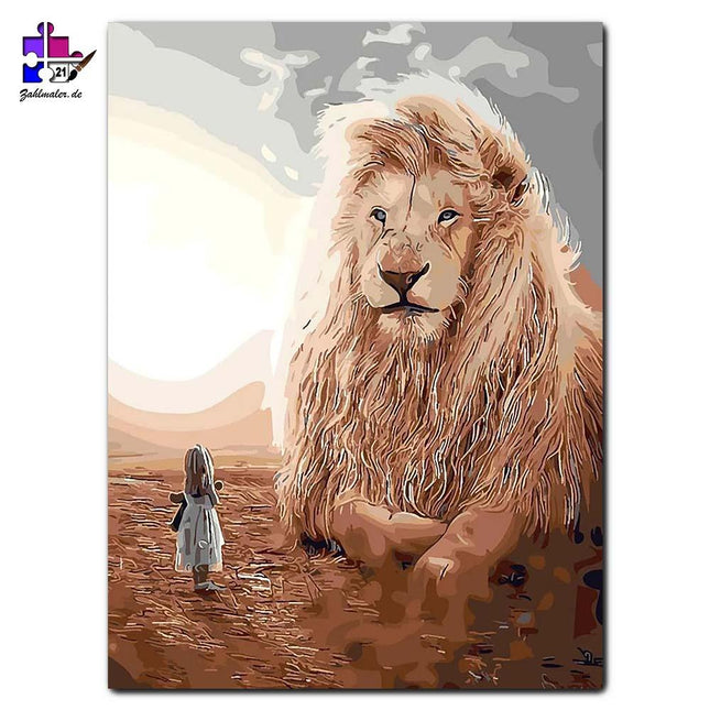 Der Löwenkönig und das kleine Mädchen | Malen nach Zahlen-Zahlmaler.de