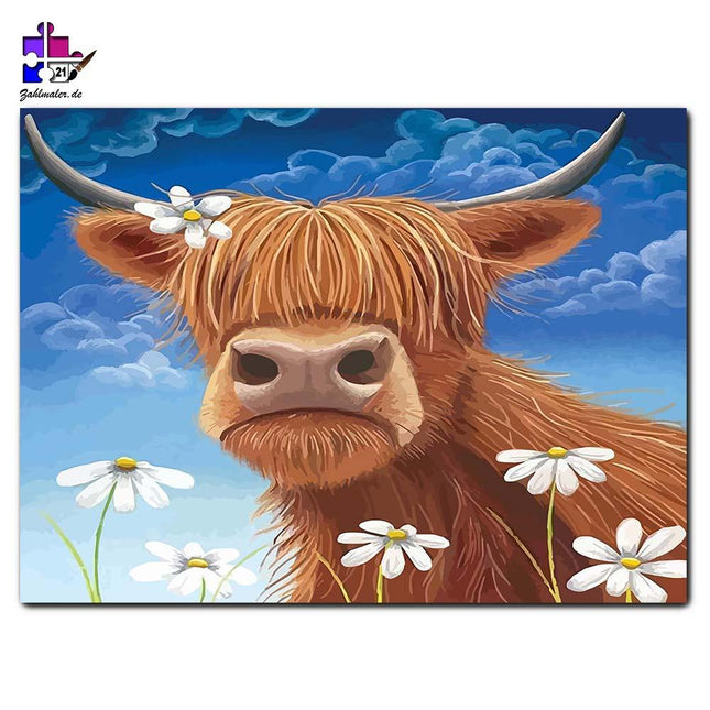 Der Ochse mit der Blume im Haar | Malen nach Zahlen-Zahlmaler.de