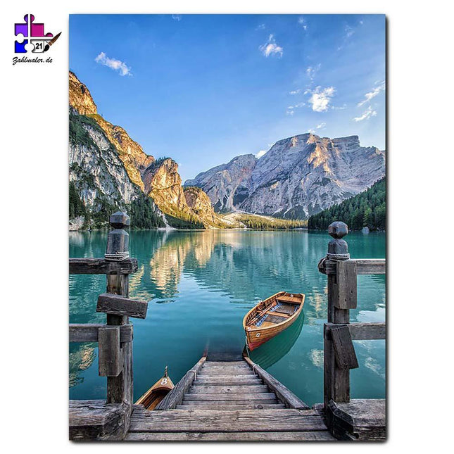 Der Pier am blauen Bergsee | Malen nach Zahlen-Zahlmaler.de