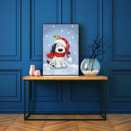 Der Plüschhund mit Weihnachtsmannmütze | Malen nach Zahlen-Zahlmaler.de