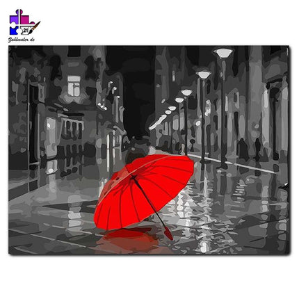 Der rote Regenschirm - monochrom - schwarz-weiß | Malen nach Zahlen-Zahlmaler.de