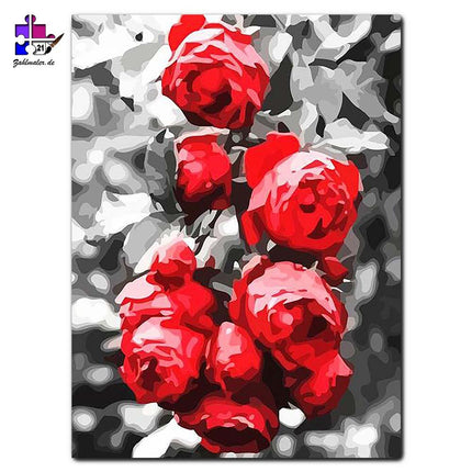 Der rote Rosenstrauch - schwarz-weiß | Malen nach Zahlen-Zahlmaler.de