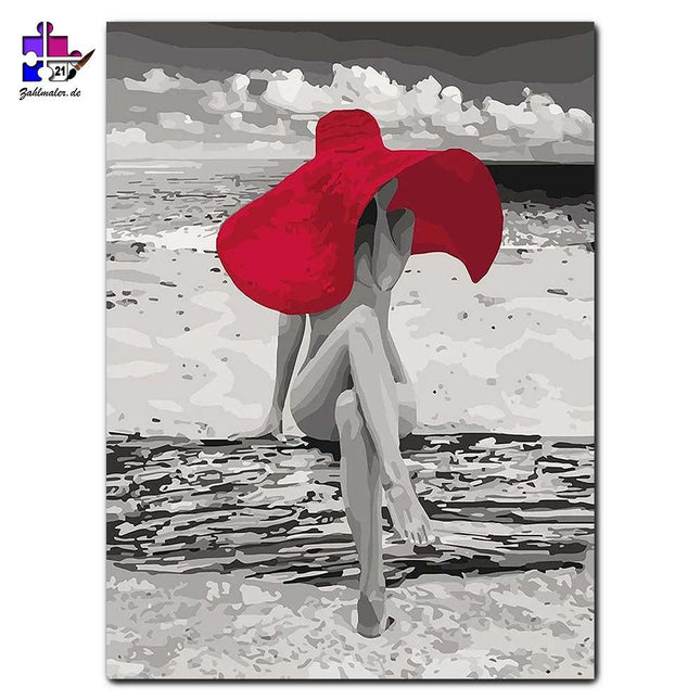 Der Rote Sommerhute und das verborgene Gesicht | Malen nach Zahlen-Zahlmaler.de