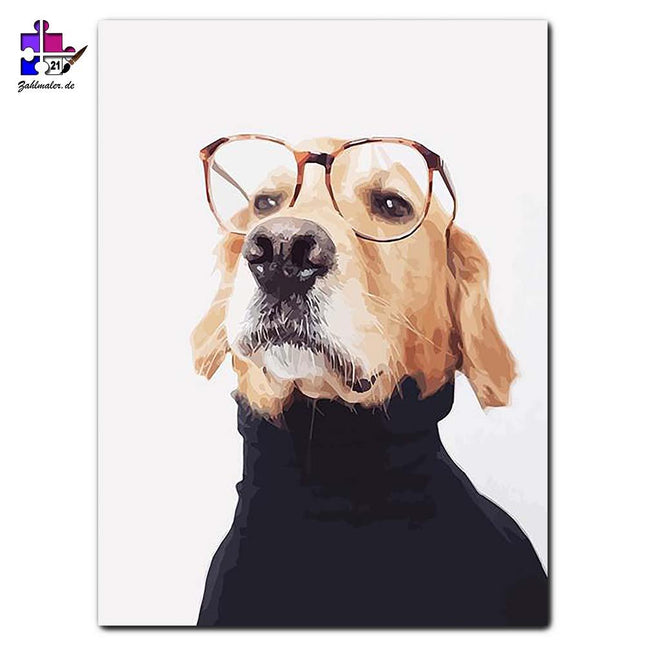 Der schlaue Hund und sein Rollkragen | Malen nach Zahlen-Zahlmaler.de