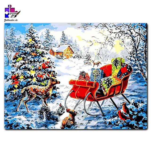 Der Schlitten des Weihnachtsmannes | Malen nach Zahlen-Zahlmaler.de