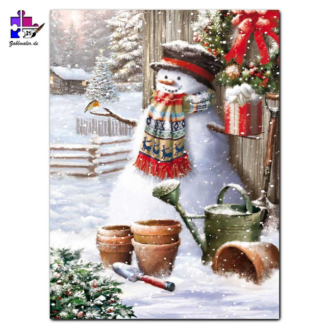 Der Schneemann im Hinterhof | Malen nach Zahlen-Zahlmaler.de