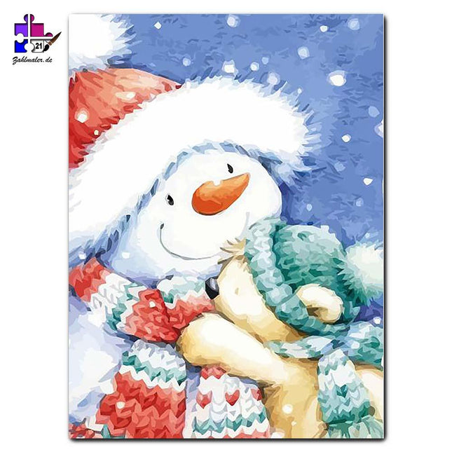 Der Schneemann und der Teddybär | Malen nach Zahlen-Zahlmaler.de