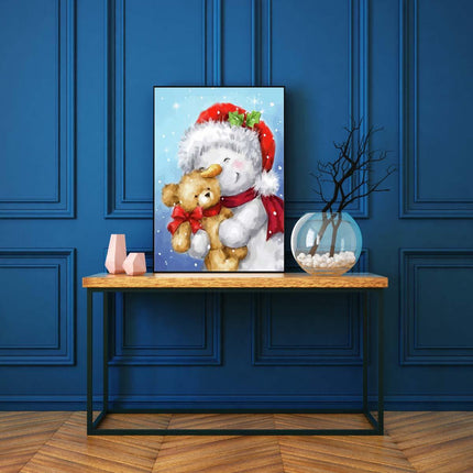 Der Schneemann und sein Freund der Teddy | Malen nach Zahlen-Zahlmaler.de