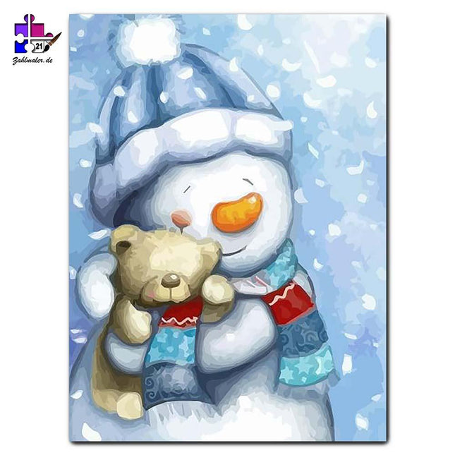 Der Schneemann und sein Teddybär | Malen nach Zahlen-Zahlmaler.de