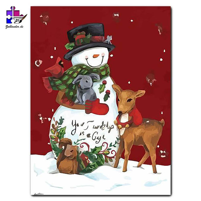 Der Schneemann und seine Freunde | Malen nach Zahlen-Zahlmaler.de