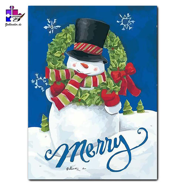Der Schneemann wünscht ein Frohes Fest | Malen nach Zahlen-Zahlmaler.de