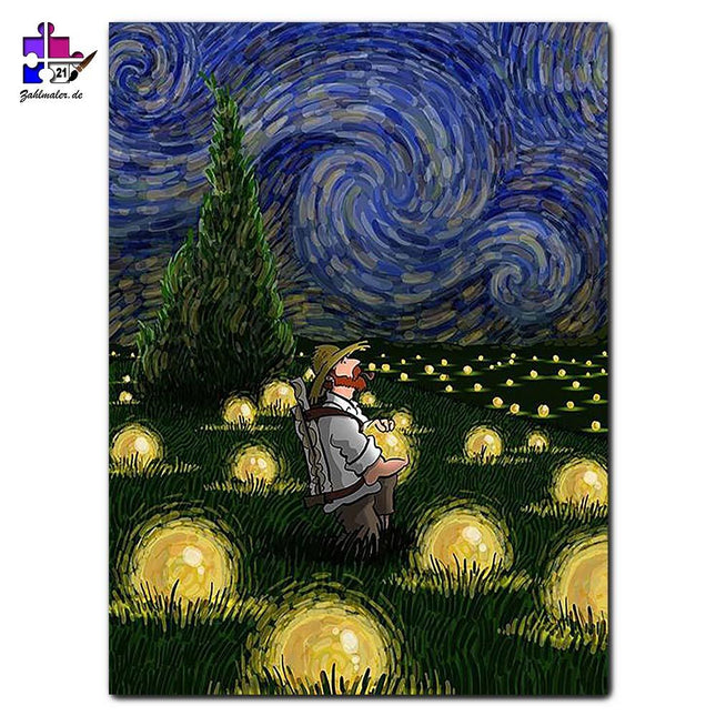 Der Sternenpflücker auf seiner Wiese | Malen nach Zahlen-Zahlmaler.de