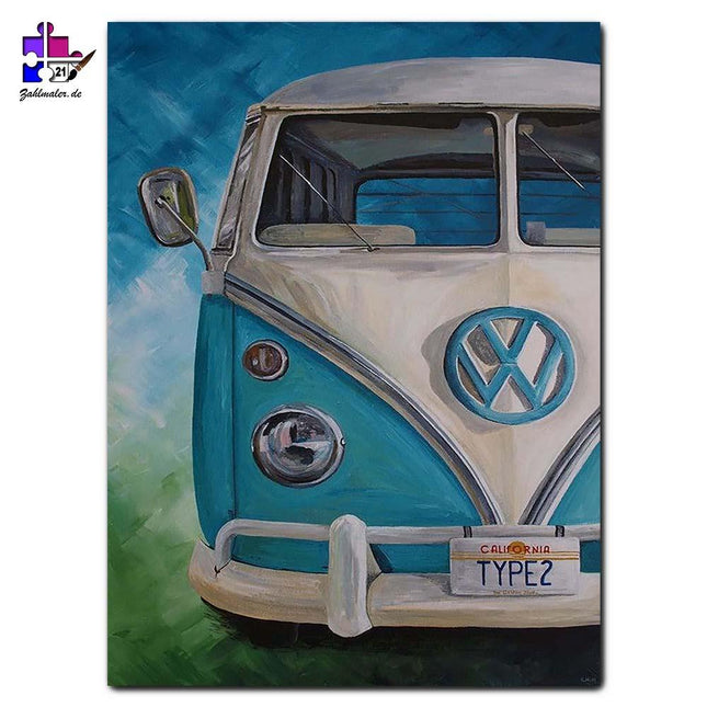 Der VW T1 in Baby Blau | Malen nach Zahlen-Zahlmaler.de