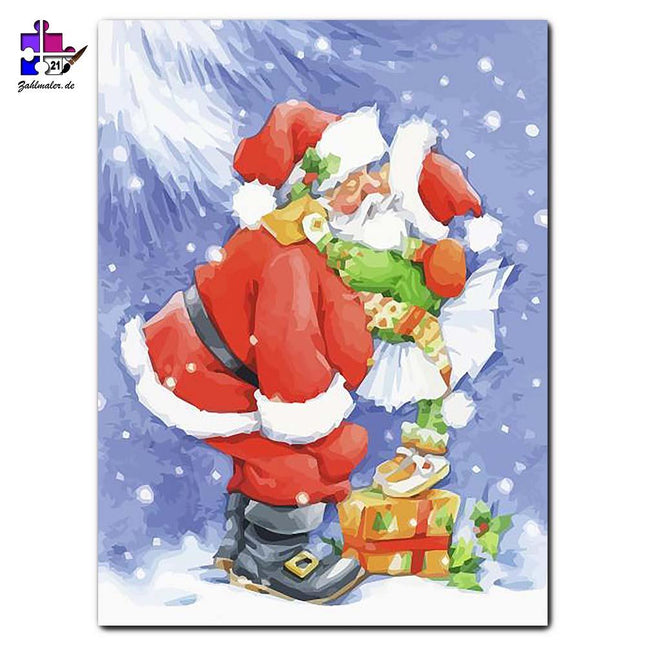 Der Weihnachtsmann mit Nachwuchs | Malen nach Zahlen-Zahlmaler.de
