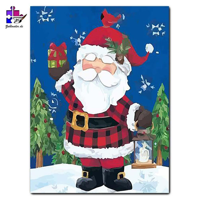 Der Weihnachtsmann mit seiner Laterne | Malen nach Zahlen-Zahlmaler.de