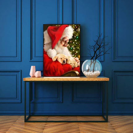 Der Weihnachtsmann und der kleine Welpe | Malen nach Zahlen-Zahlmaler.de