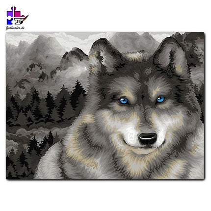 Der Wolf mit den blauen Augen | Malen nach Zahlen-Zahlmaler.de