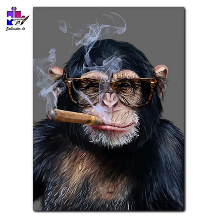 Der Zigarren-rauchende Chimp | Malen nach Zahlen-Zahlmaler.de