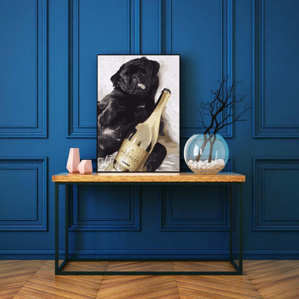 Des kleine Mops mit seinem Prosecco | Malen nach Zahlen-Zahlmaler.de