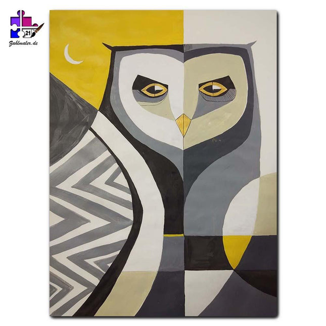 Die abstrakte Eule - Gelb | Malen nach Zahlen-Zahlmaler.de
