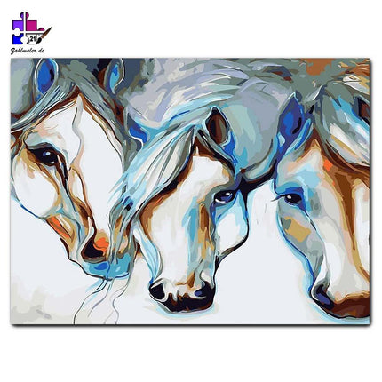 Die drei Pferde mit blauen Ohren | Malen nach Zahlen-Zahlmaler.de