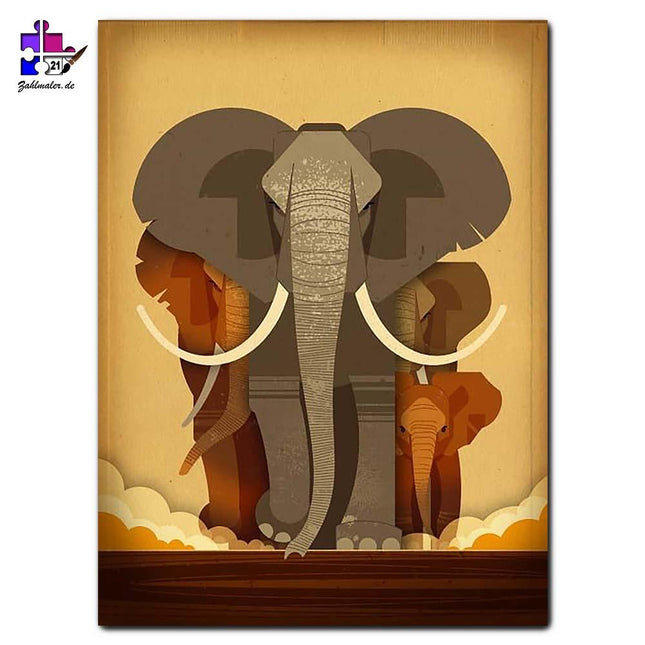 Die große Elefanten Familie | Malen nach Zahlen-Zahlmaler.de