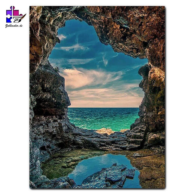 Die Höhle am türkisblauen Meer | Malen nach Zahlen-Zahlmaler.de