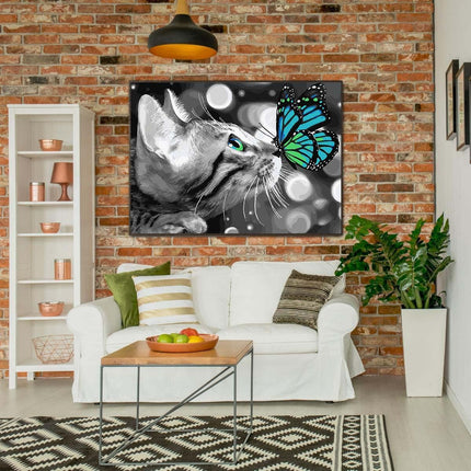Die Katze und der Schmetterling - schwarz-weiß | Malen nach Zahlen-Zahlmaler.de