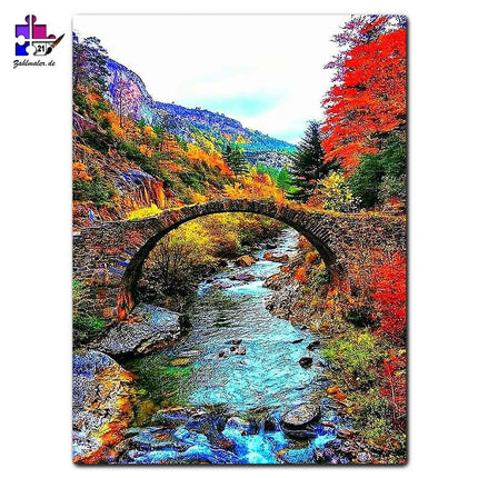 Die kleine Brücke im Herbst | Malen nach Zahlen-Zahlmaler.de