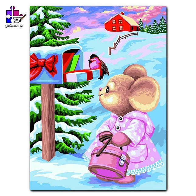 Die Maus ist an der Hütte angekommen | Malen nach Zahlen-Zahlmaler.de