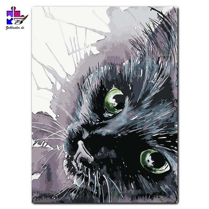 Die schwarze Katze und ihre grünen Augen | Malen nach Zahlen-Zahlmaler.de