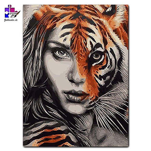 Die Tigerfrau | Malen nach Zahlen-Zahlmaler.de