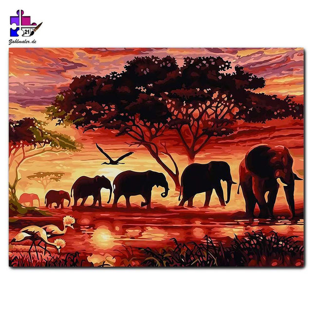 Die wandernden Elefanten in der Sahara | Malen nach Zahlen-Zahlmaler.de