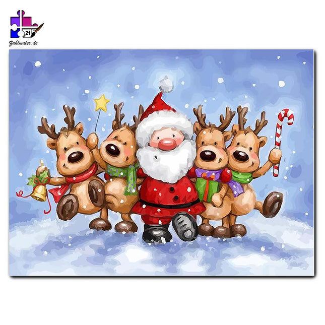 Die Weihnachtscrew - vier Rentiere | Malen nach Zahlen-Zahlmaler.de
