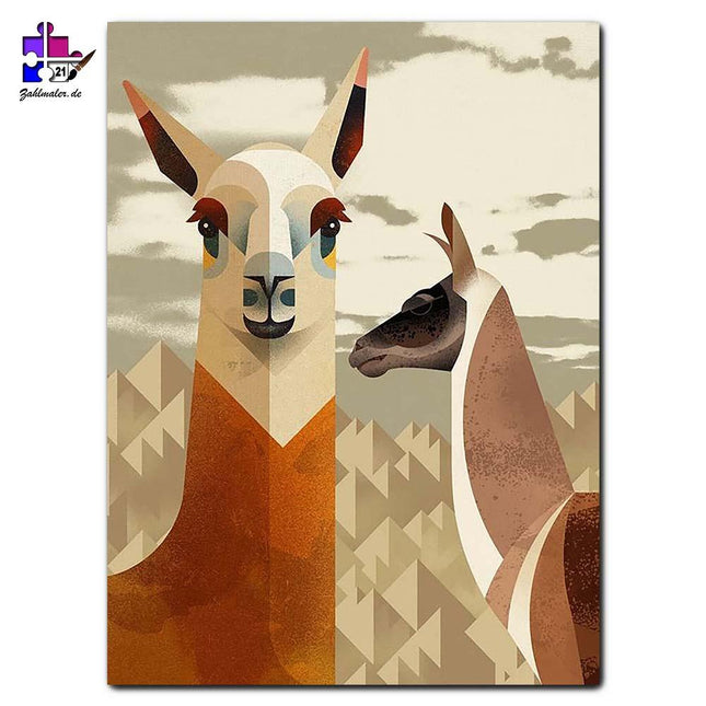 Die zwei Lamas in den Bergen | Malen nach Zahlen-Zahlmaler.de