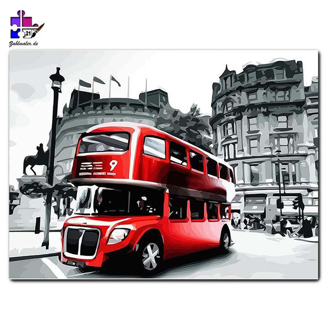 Doppeldecker Bus auf Londoner Straßen | Malen nach Zahlen-Zahlmaler.de