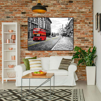 Doppeldecker Bus auf schwarz-weiß Hintergrund in London | Malen nach Zahlen-Zahlmaler.de