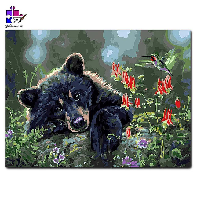 Einsamer süßer Bär im Wald | Malen nach Zahlen-Zahlmaler.de