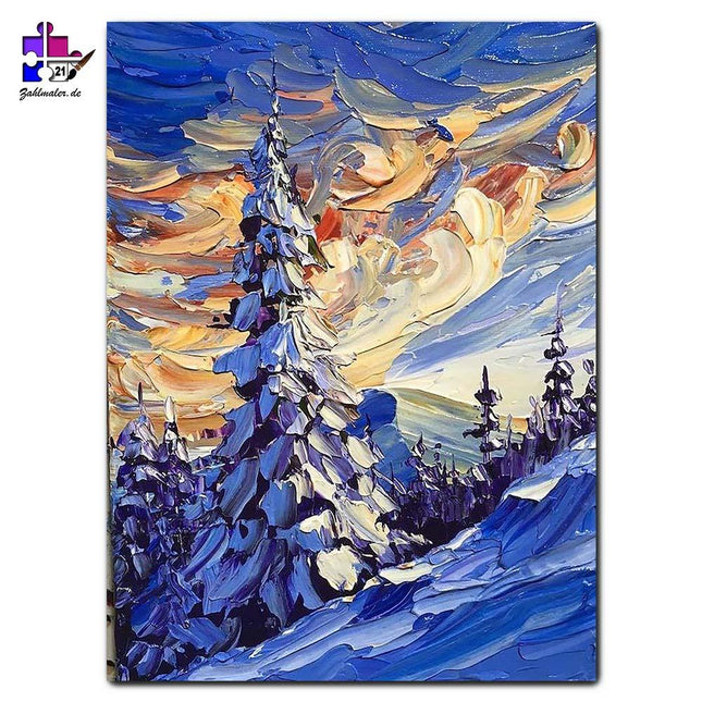 Eis-Tanne im Sonnenuntergang | Malen nach Zahlen-Zahlmaler.de