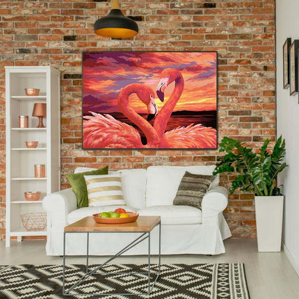Flamingo Herz bei Sonnenuntergang | Malen nach Zahlen-Zahlmaler.de
