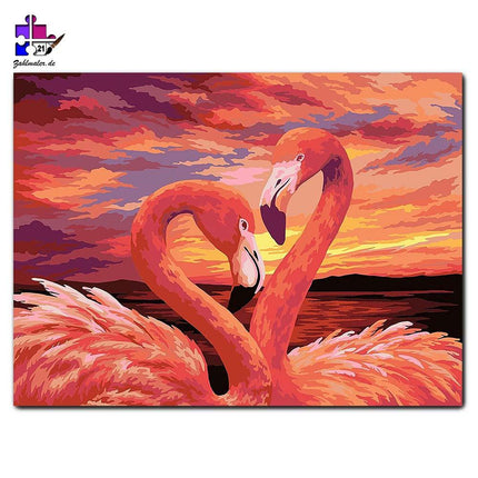Flamingo Herz bei Sonnenuntergang | Malen nach Zahlen-Zahlmaler.de