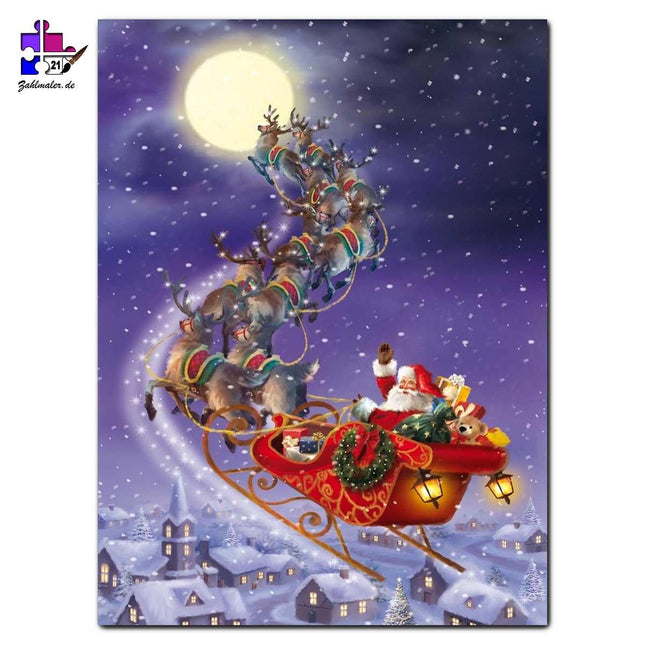 Fliegender Weihnachtsman Ho, Ho, Ho| Malen nach Zahlen-Zahlmaler.de