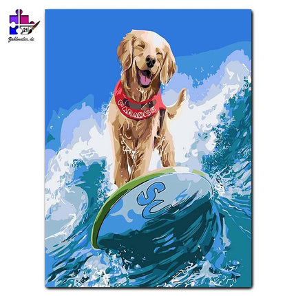Glücklichster Golden Retriever Hund - Surfen | Malen nach Zahlen-Zahlmaler.de