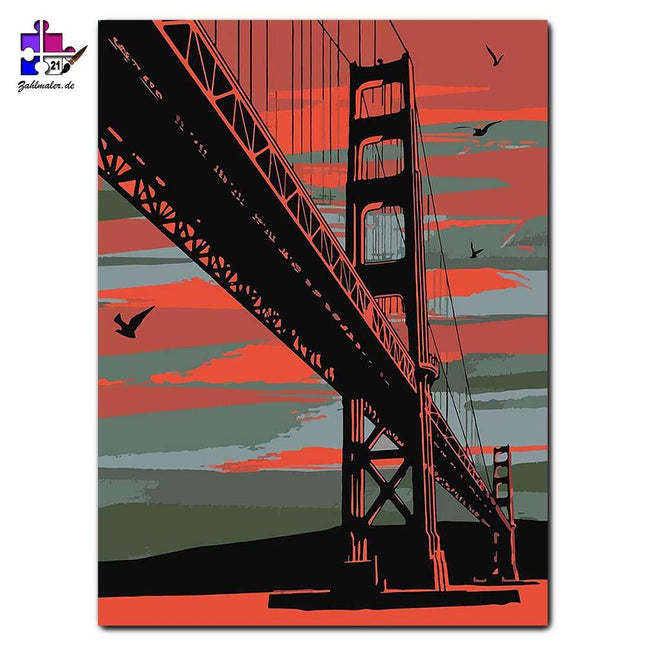 Golden Gate Brücke und die Möwen - Siebdruck | Malen nach Zahlen-Zahlmaler.de