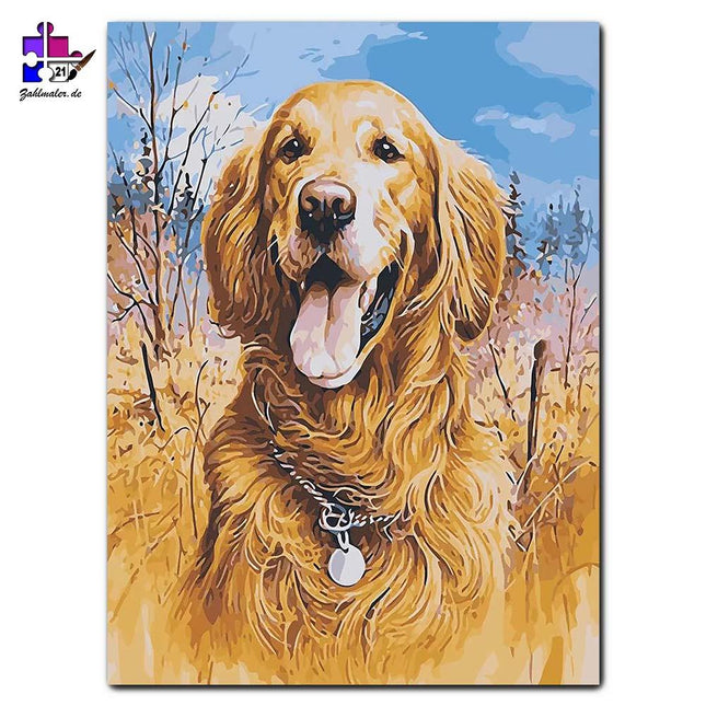 Golden Retriever  in Herbstlandschaft | Malen nach Zahlen-Zahlmaler.de