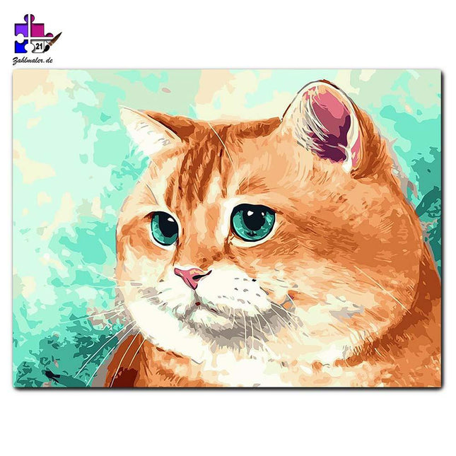 Goldene Britische Kurzhaar Katze mit grünen Augen | Malen nach Zahlen-Zahlmaler.de